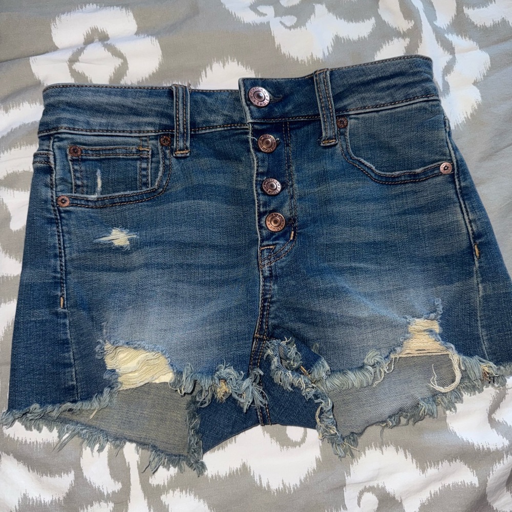 American Eagle Outfitters Blue Distressed Jean Shorts
